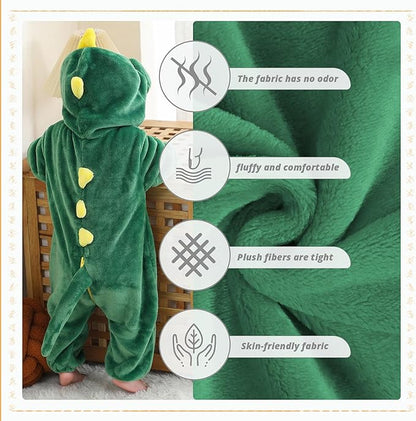 MICHLEY Green Dinosaur Baby Costume Winter Flannel Hooded Romper