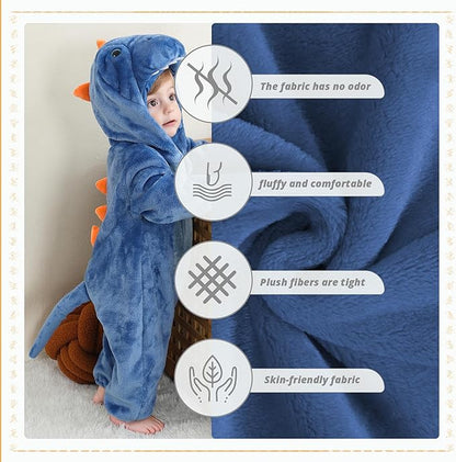 MICHLEY Blue Dinosaur Baby Costume Winter Flannel Hooded Romper