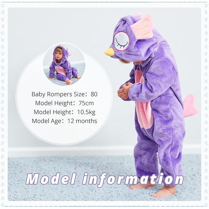 MICHLEY Purple Owl Baby Romper | Whimsical Flannel Animal Onesie