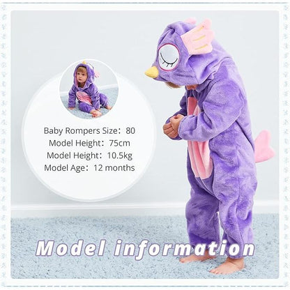MICHLEY Purple Owl Baby Romper | Whimsical Flannel Animal Onesie