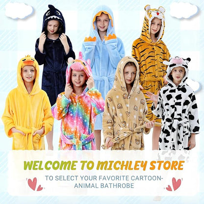 MICHLEY Kids Cow Hooded Bathrobe Soft Flannel Animal Sleepwear