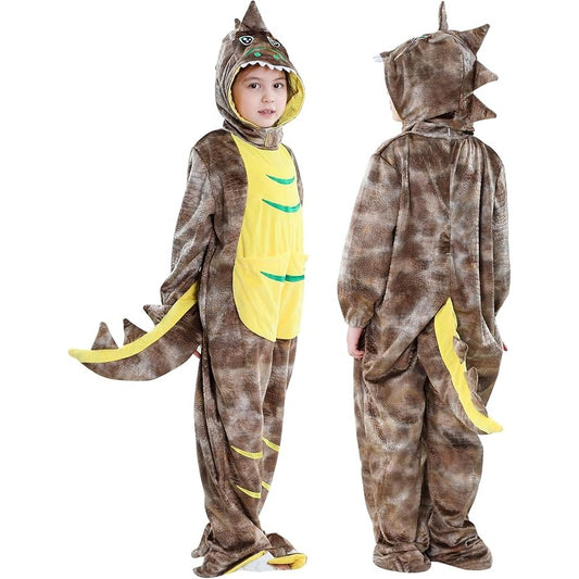 MICHLEY Kids Brown Dinosaur Animal Cosplay Costume Soft Flannel Romper