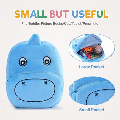MICHLEY Kids Blue Dinosaur Plush Animal Backpack Soft Kindergarten School Bag