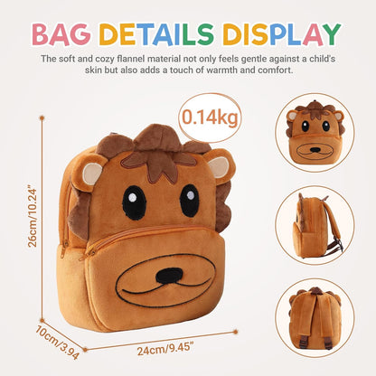 MICHLEY Kids Lion Plush Animal Backpack Soft Kindergarten School Bag