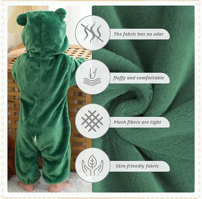 MICHLEY Green Frog Baby Costume Winter Flannel Hooded Romper