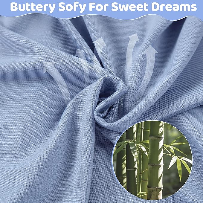 MICHLEY Kids Bamboo Viscose Pajamas Set Soft Stretchy Sleepwear (Blue)