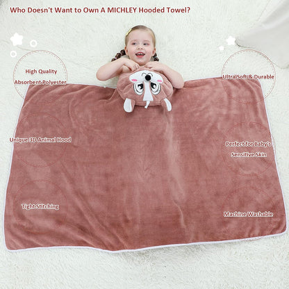 MICHLEY Brown Squirrel Hooded Baby Towel Soft Cotton Kids Swim Robe 27.5"x47"