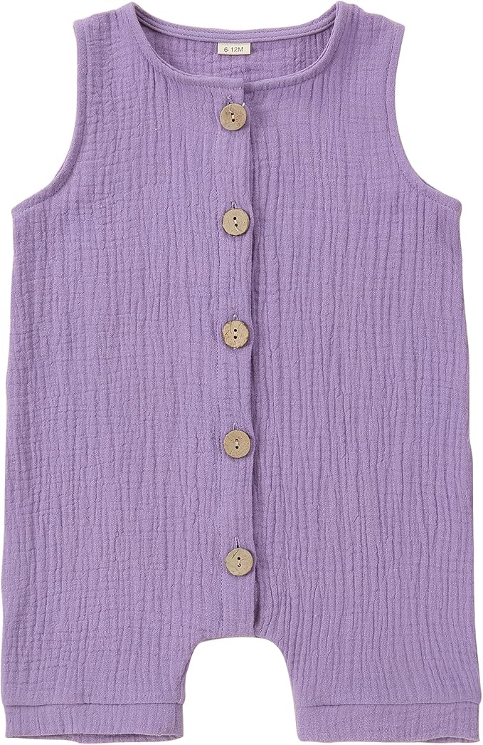 MICHLEY Baby Sleeveless Summer Cotton Romper Unisex Toddler Jumpsuit (Purple)