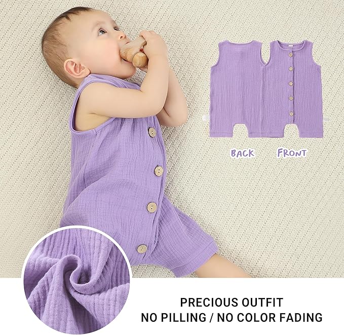 MICHLEY Baby Sleeveless Summer Cotton Romper Unisex Toddler Jumpsuit (Purple)