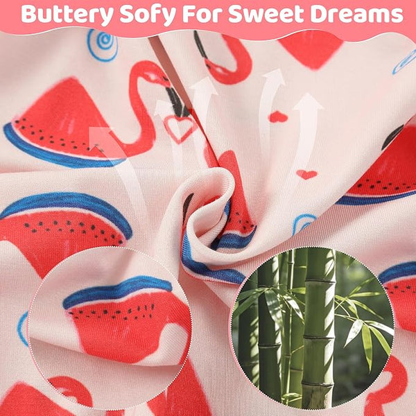 MICHLEY Kids Bamboo Viscose Pajamas Set Soft Stretchy Sleepwear (Flamingo)