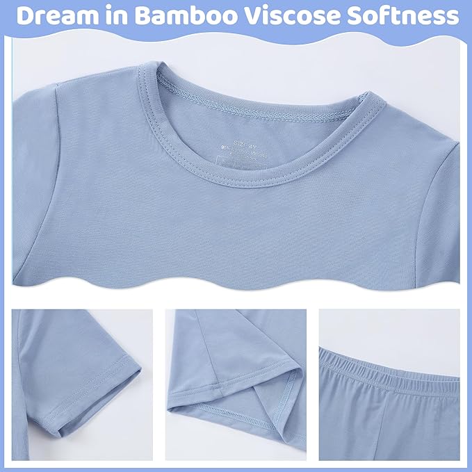 MICHLEY Kids Bamboo Viscose Pajamas Set Soft Stretchy Sleepwear (Blue)