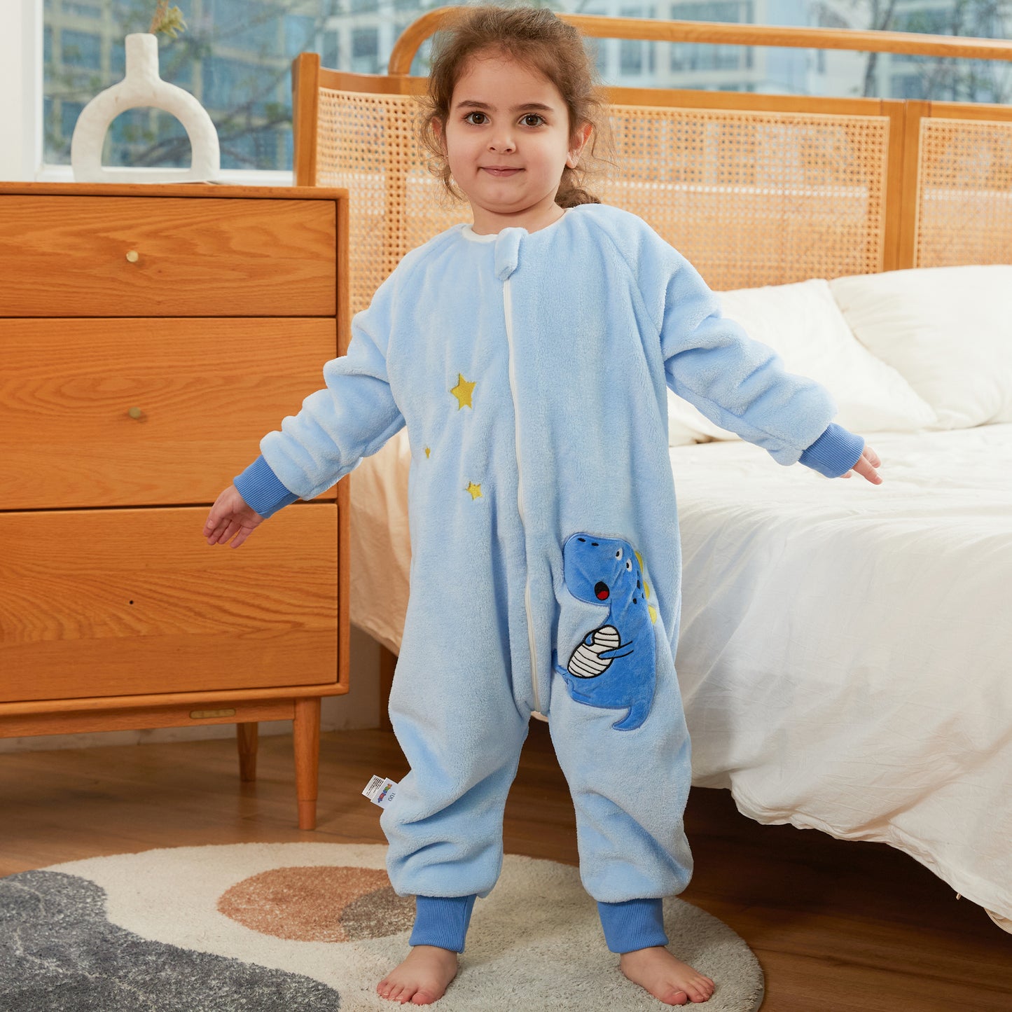 MICHLEY Blue Dinosaur Kids Sleep Bag Flannel Toddler Pajamas for Play & Cozy Nights
