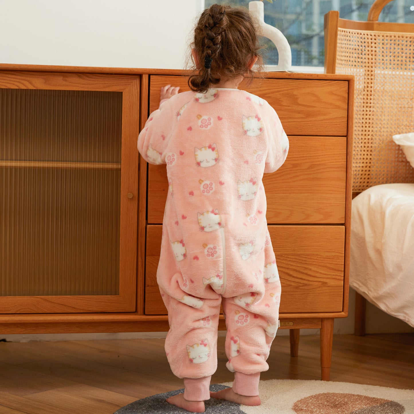 MICHLEY Kids Cat Sleep Sack Flannel Kitten Pajamas with Legs
