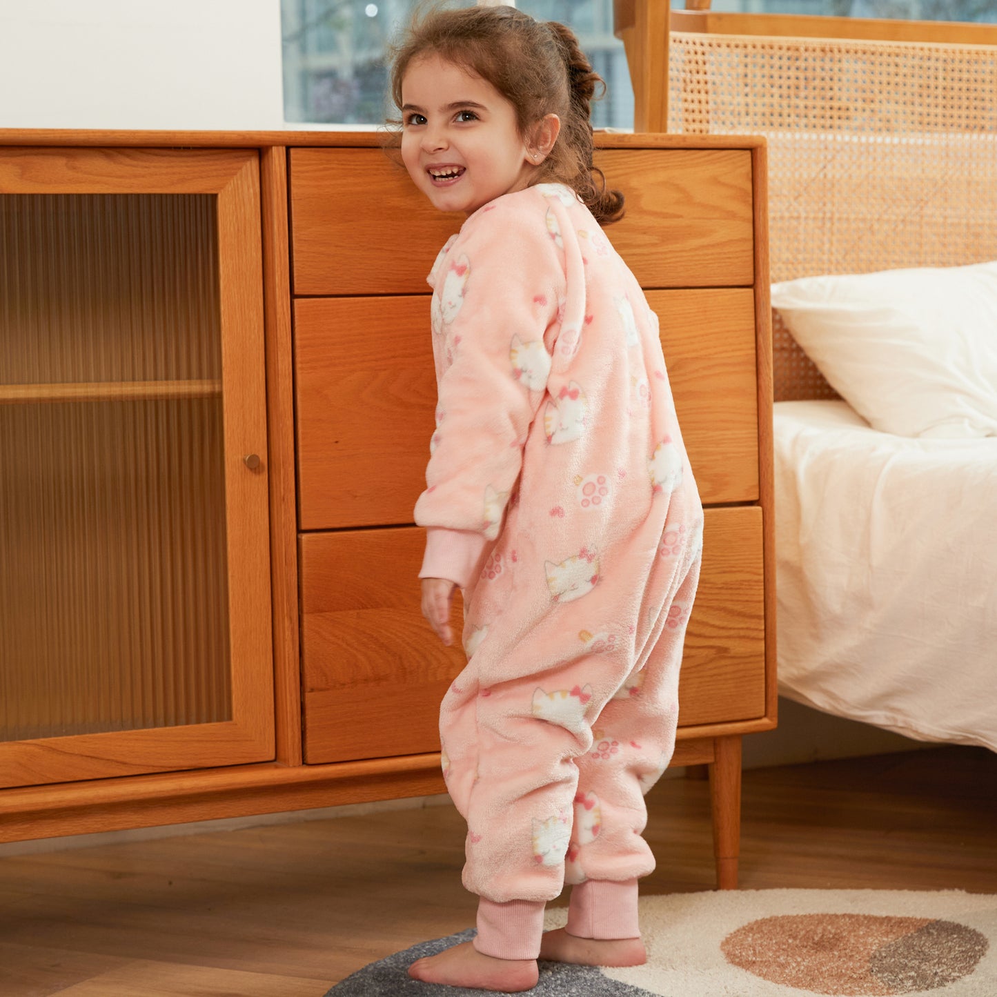 MICHLEY Kids Cat Sleep Sack Flannel Kitten Pajamas with Legs