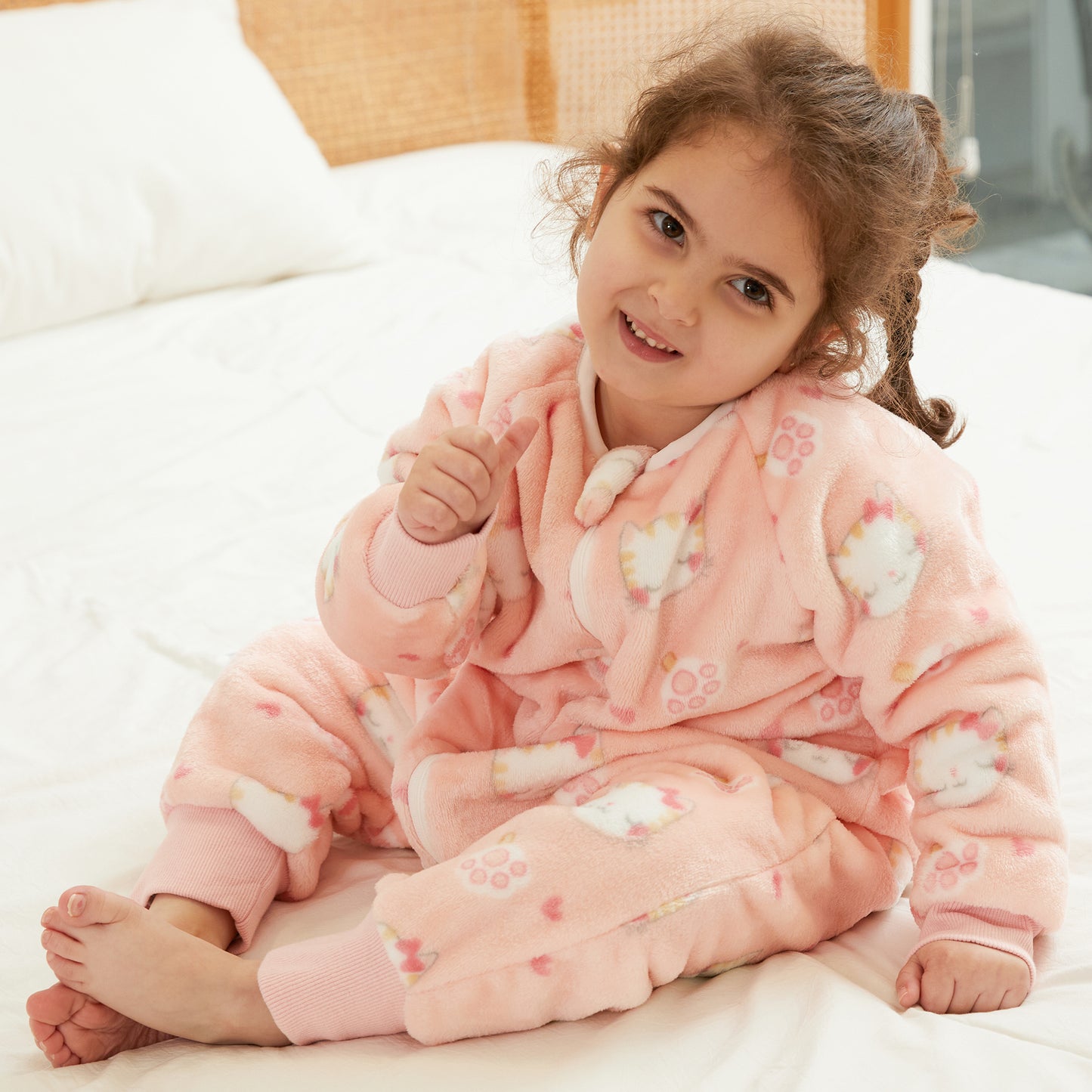 MICHLEY Kids Cat Sleep Sack Flannel Kitten Pajamas with Legs