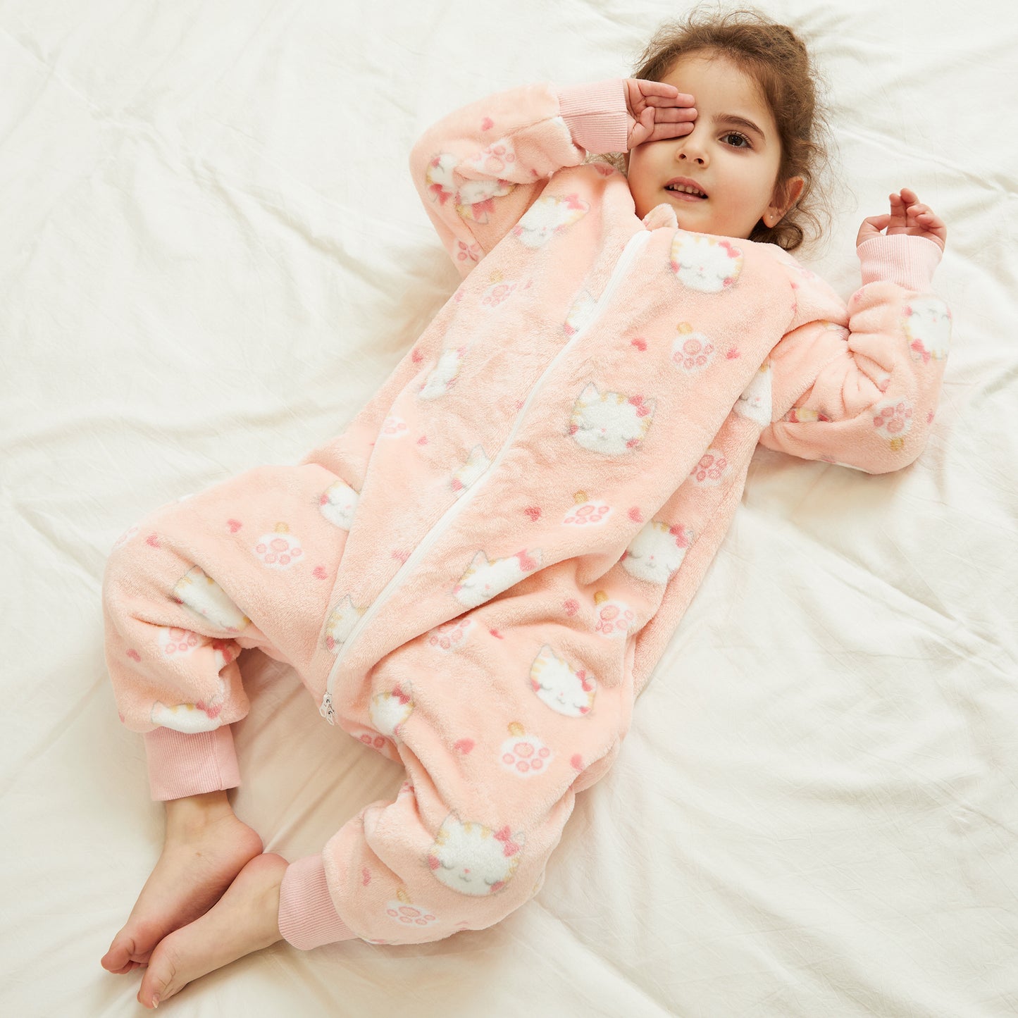 MICHLEY Kids Cat Sleep Sack Flannel Kitten Pajamas with Legs