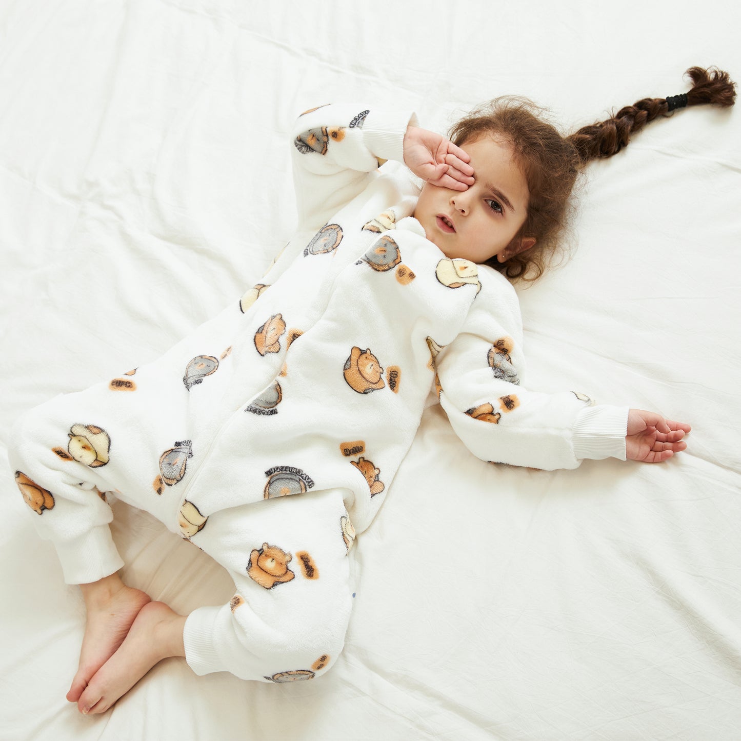 MICHLEY Kids White Bear Sleeping Bag Flannel Wearable Pajamas