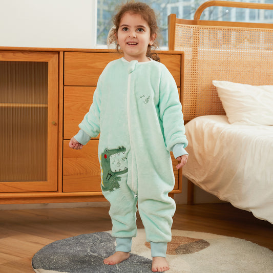 MICHLEY Kids Crocodile Sleeping Bag Flannel Wearable Pajamas