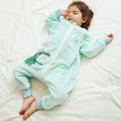 MICHLEY Kids Crocodile Sleeping Bag Flannel Wearable Pajamas