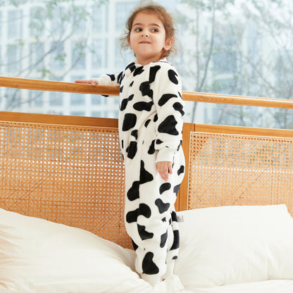 MICHLEY Kids Cow Print Sleep Sack Flannel Farm Animal Pajamas with Legs