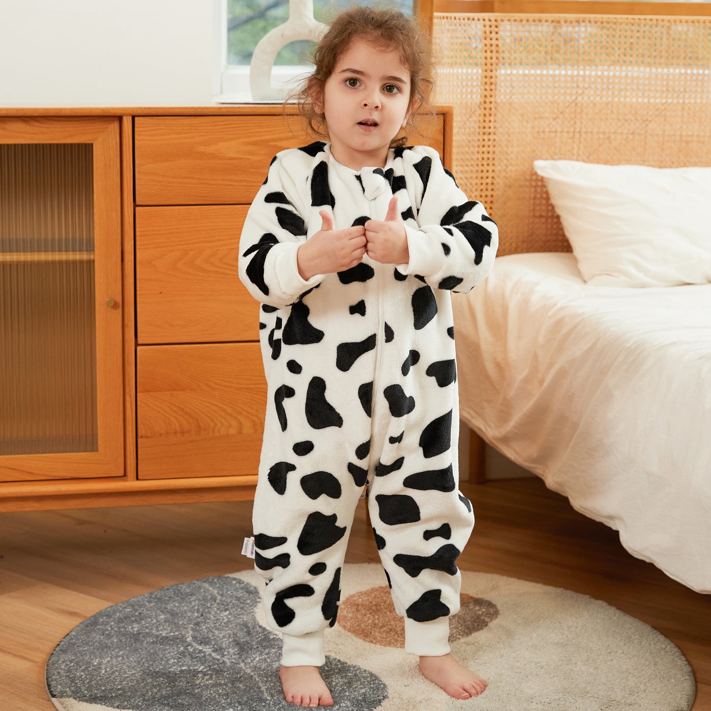 MICHLEY Kids Cow Print Sleep Sack Flannel Farm Animal Pajamas with Legs