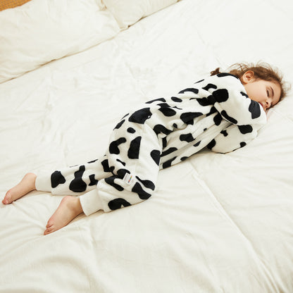 MICHLEY Kids Cow Print Sleep Sack Flannel Farm Animal Pajamas with Legs
