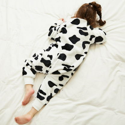 MICHLEY Kids Cow Print Sleep Sack Flannel Farm Animal Pajamas with Legs