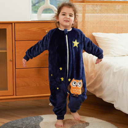 MICHLEY Kids Owl Sleep Sack Blue Flannel Wearable Pajamas with Legs
