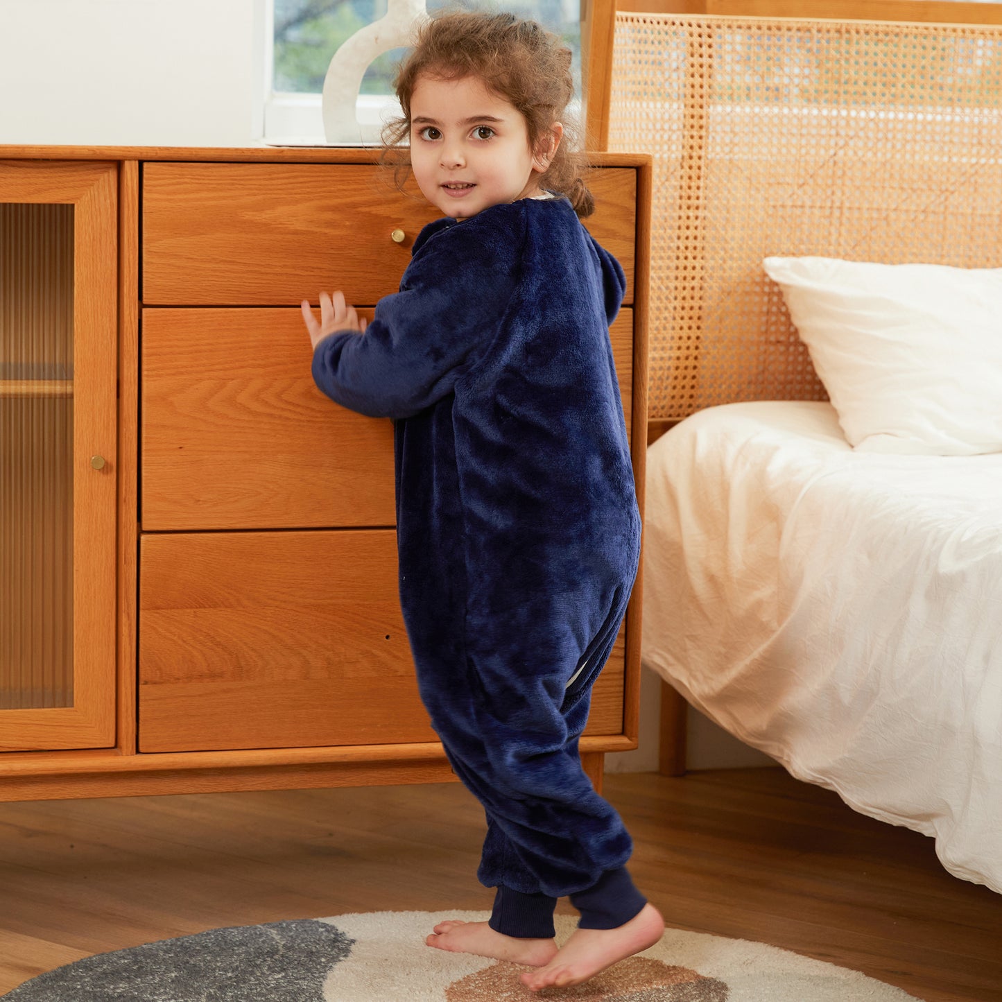 MICHLEY Kids Owl Sleep Sack Blue Flannel Wearable Pajamas with Legs