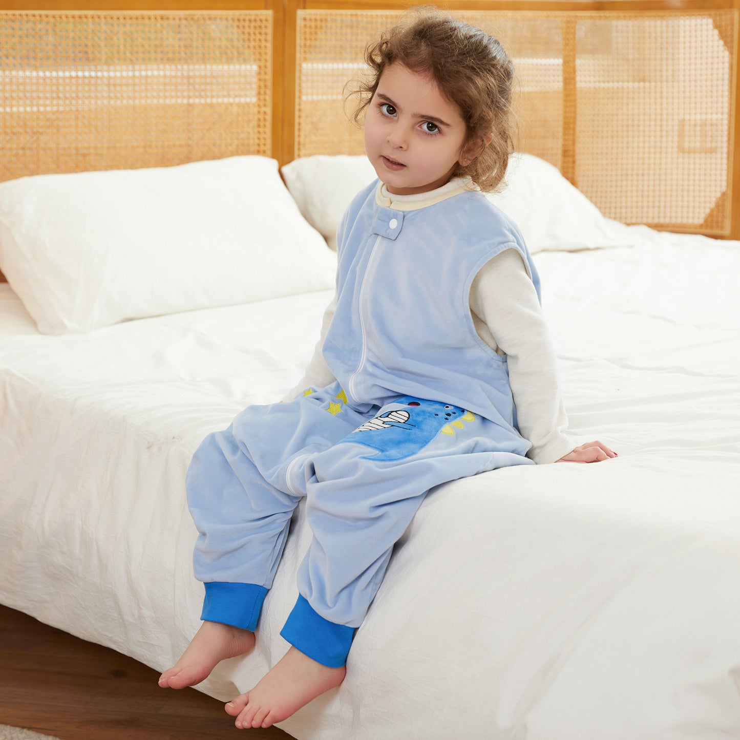 MICHLEY Blue Dinosaur Toddler Sleeveless Sleeping Bag Winter Polyester Wearable Blanket