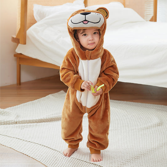 MICHLEY Baby Brown Bear Costume Winter Flannel Hooded Jumpsuit