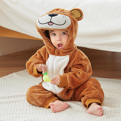 MICHLEY Baby Brown Bear Costume Winter Flannel Hooded Jumpsuit