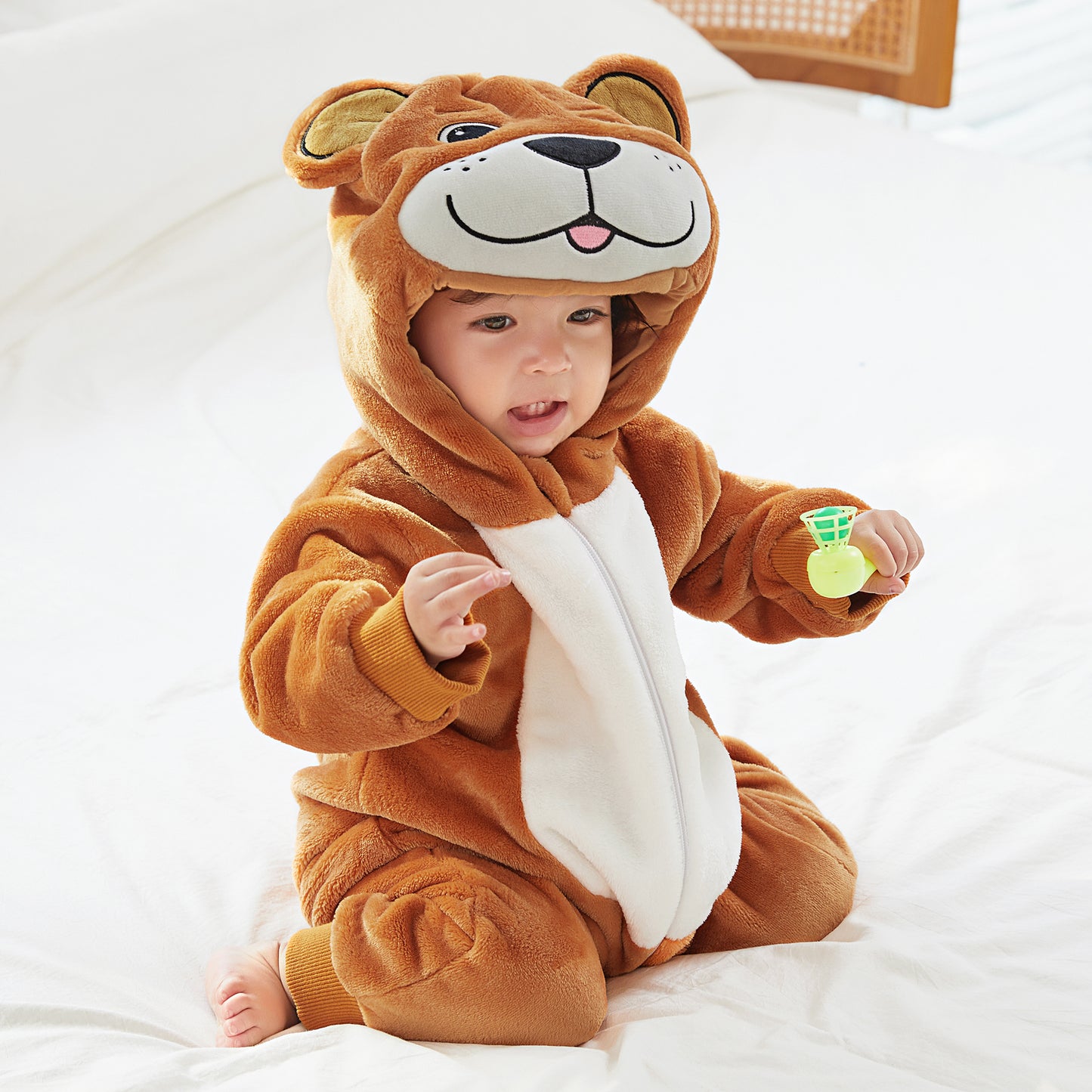 MICHLEY Baby Brown Bear Costume Winter Flannel Hooded Jumpsuit