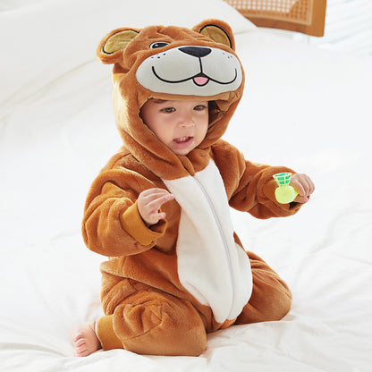MICHLEY Baby Brown Bear Costume Winter Flannel Hooded Jumpsuit