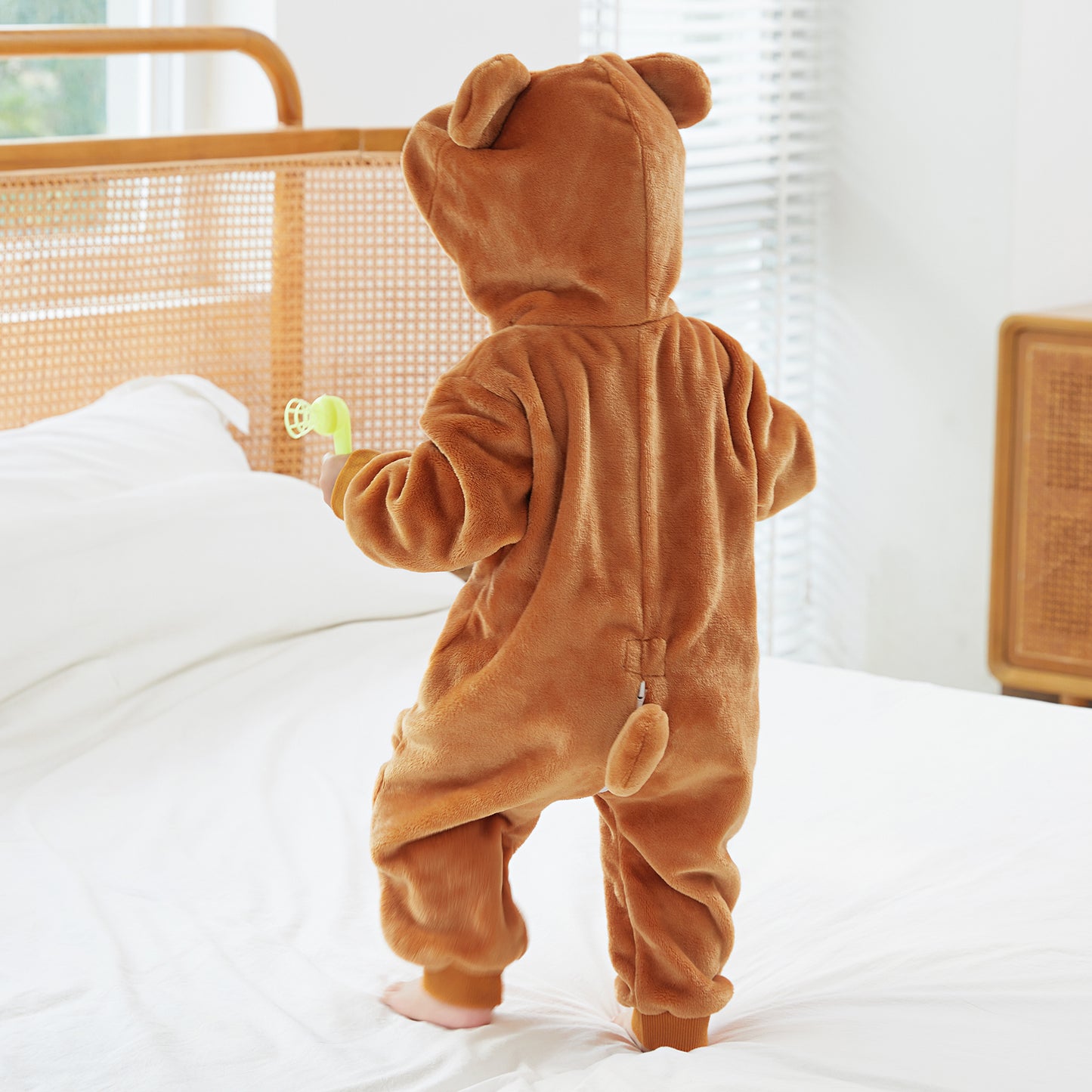 MICHLEY Baby Brown Bear Costume Winter Flannel Hooded Jumpsuit