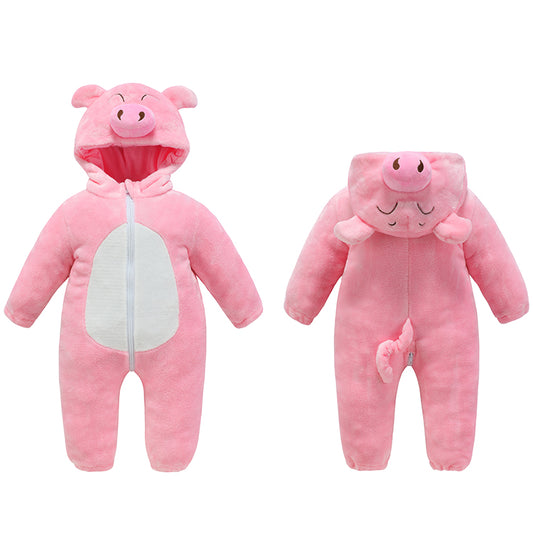 MICHLEY Baby Pink Pig Costume | Soft Flannel Animal Romper & Onesie