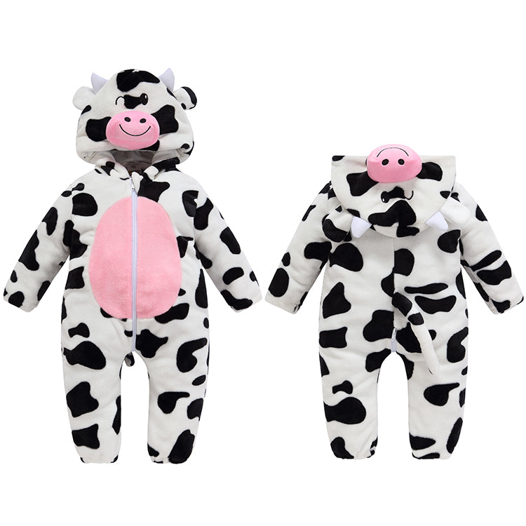 MICHLEY Baby Cow Costume | Flannel Hooded Animal Romper