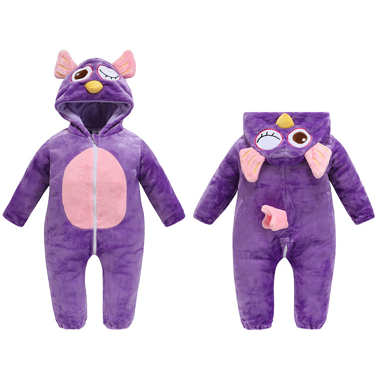 MICHLEY Purple Owl Baby Romper | Whimsical Flannel Animal Onesie