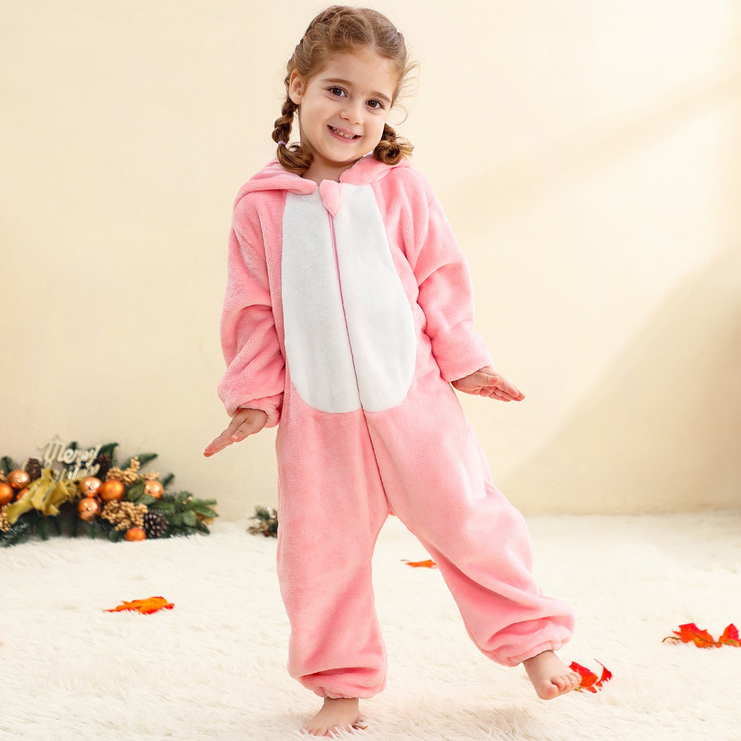 MICHLEY Baby Pink Long Eared Bunny Romper Soft Flannel Rabbit Costume