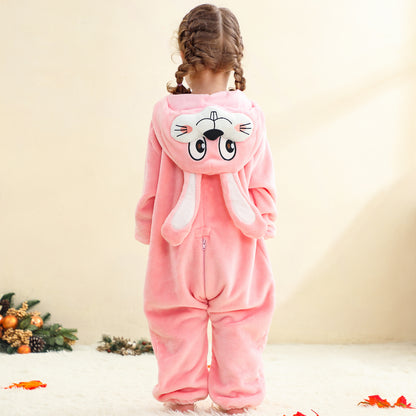 MICHLEY Baby Pink Long Eared Bunny Romper Soft Flannel Rabbit Costume