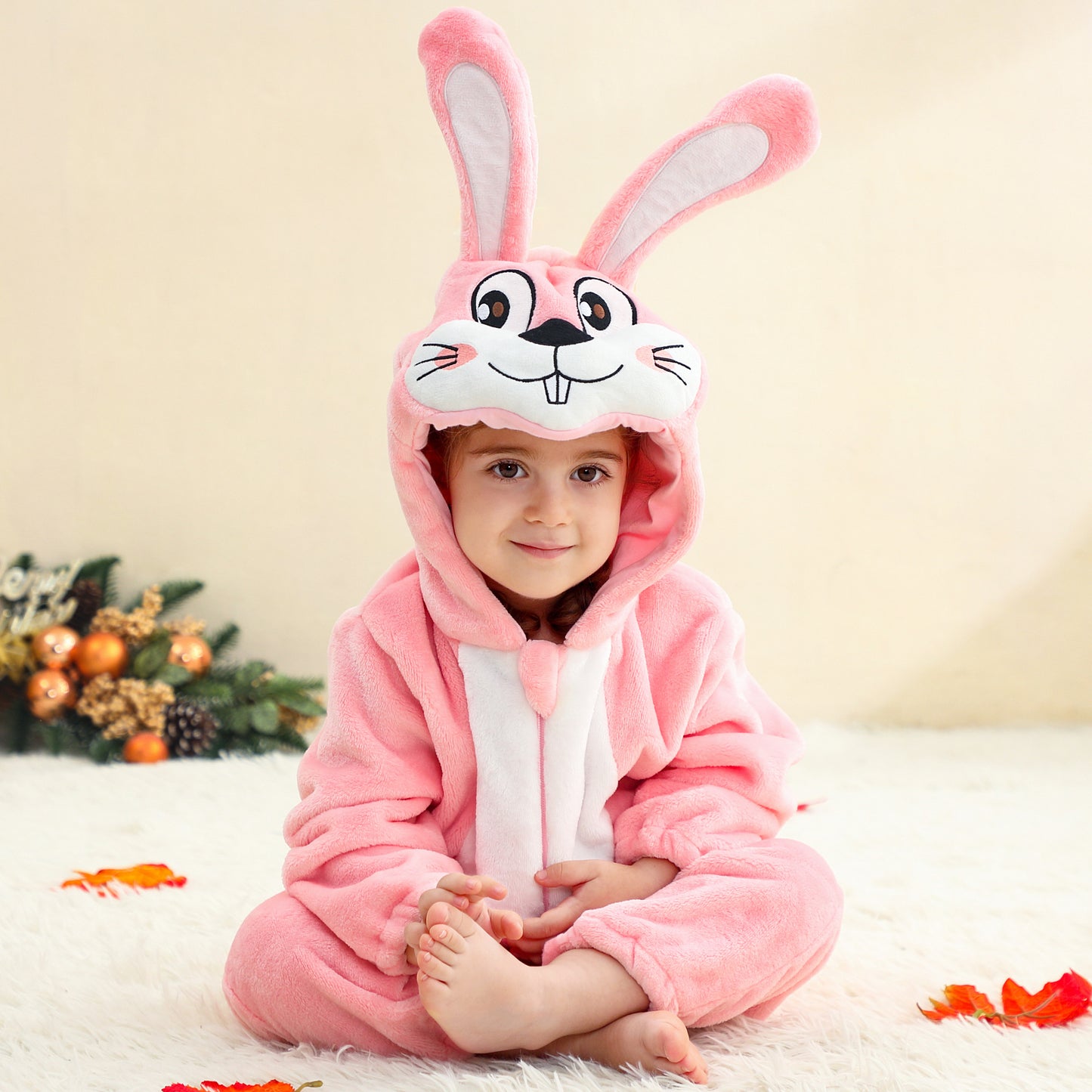 MICHLEY Baby Pink Long Eared Bunny Romper Soft Flannel Rabbit Costume