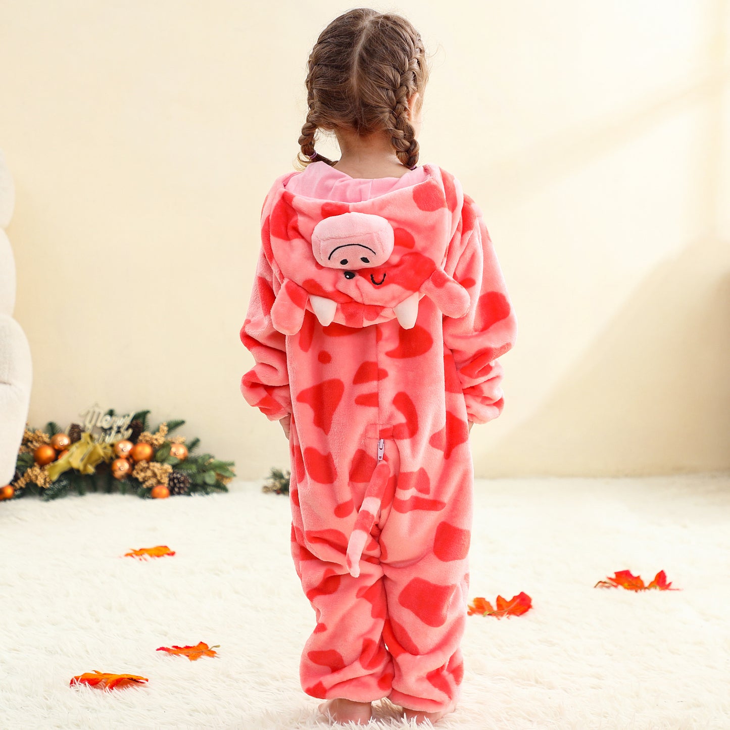 MICHLEY Baby Pink Cow Hooded Romper Rose Pink Spotted Animal Costume