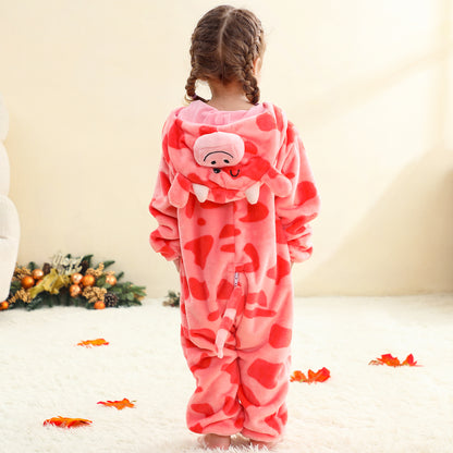 MICHLEY Baby Pink Cow Hooded Romper Rose Pink Spotted Animal Costume