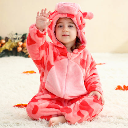 MICHLEY Baby Pink Cow Hooded Romper Rose Pink Spotted Animal Costume