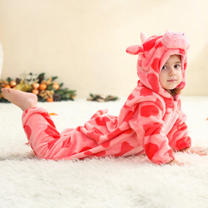 MICHLEY Baby Pink Cow Hooded Romper Rose Pink Spotted Animal Costume
