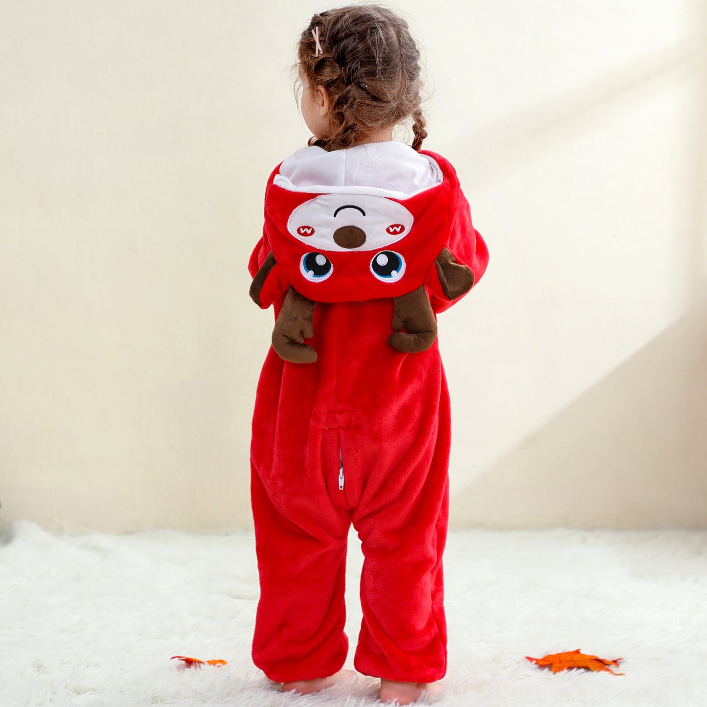 MICHLEY Baby Red Reindeer Hooded Romper Flannel Christmas Costume