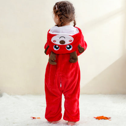 MICHLEY Baby Red Reindeer Hooded Romper Flannel Christmas Costume
