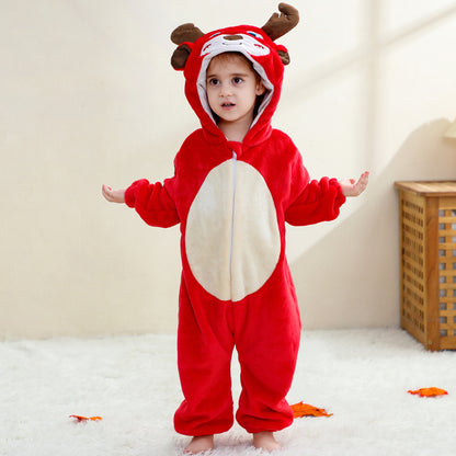 MICHLEY Baby Red Reindeer Hooded Romper Flannel Christmas Costume