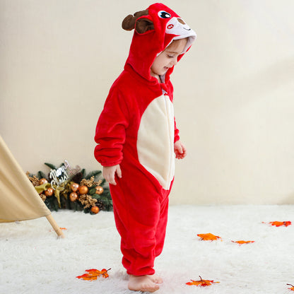 MICHLEY Baby Red Reindeer Hooded Romper Flannel Christmas Costume
