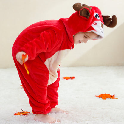 MICHLEY Baby Red Reindeer Hooded Romper Flannel Christmas Costume